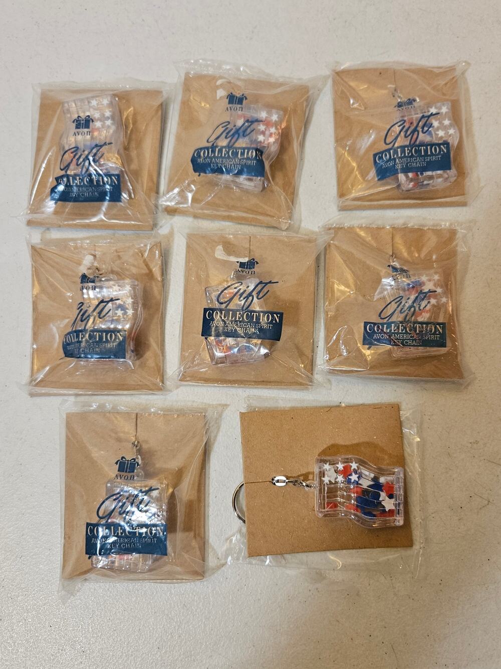 Vintage Avon American Spirit Flag Keychain Lot of 8 Old Stock Red White Blue